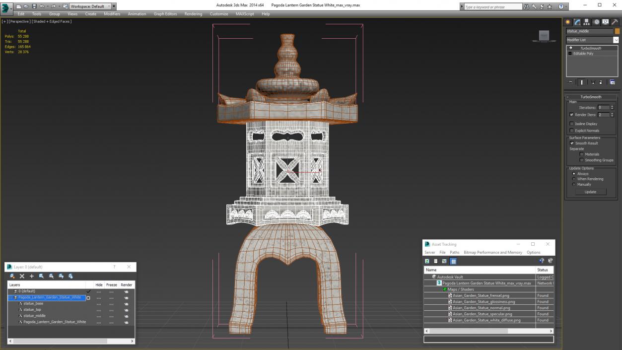 Pagoda Lantern Garden Statue White 3D model