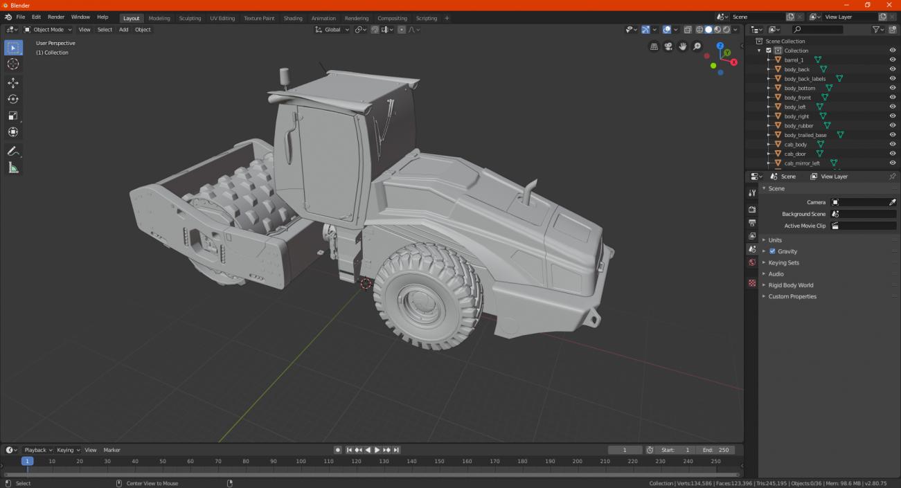 3D model Single Drum Compactor Vehicle Dirty