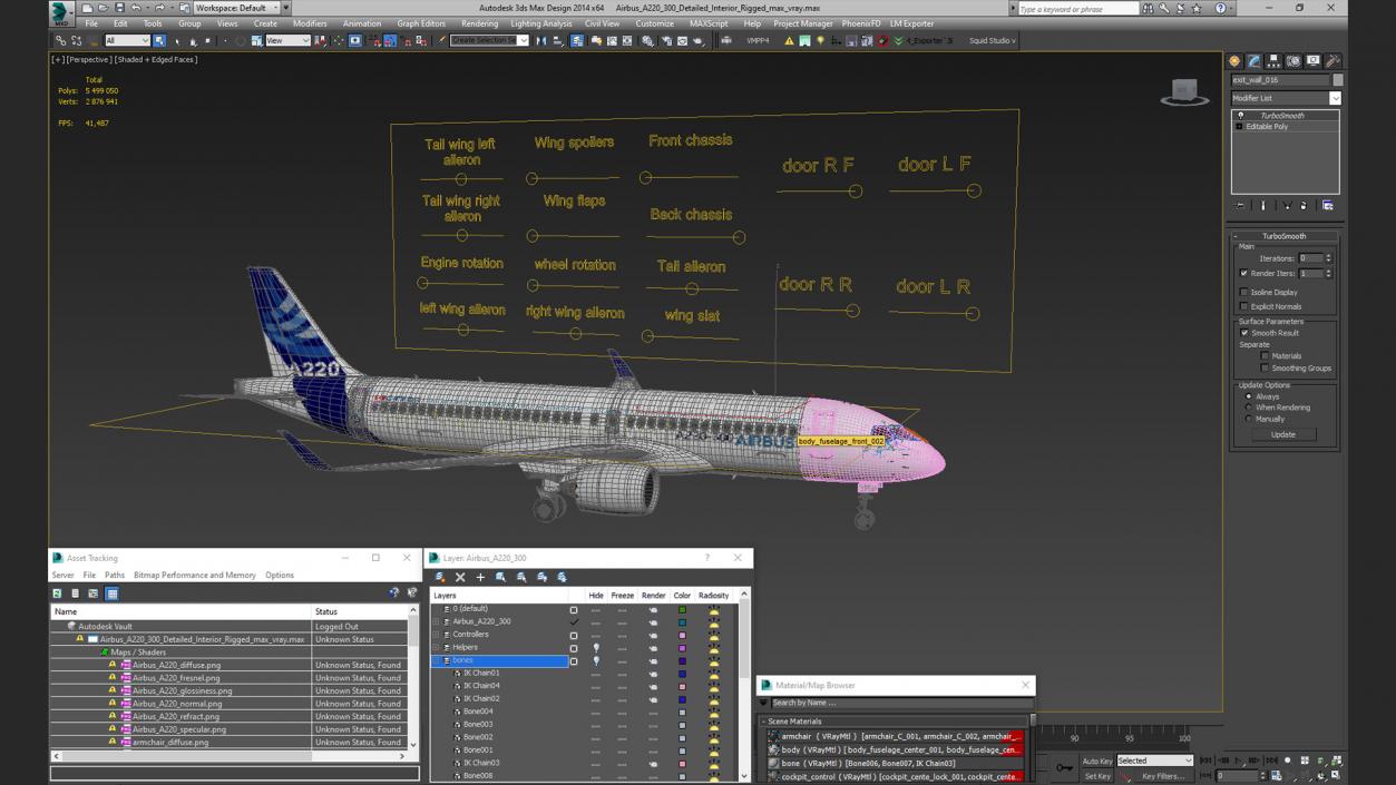 3D model Airbus A220 300 Detailed Interior Rigged