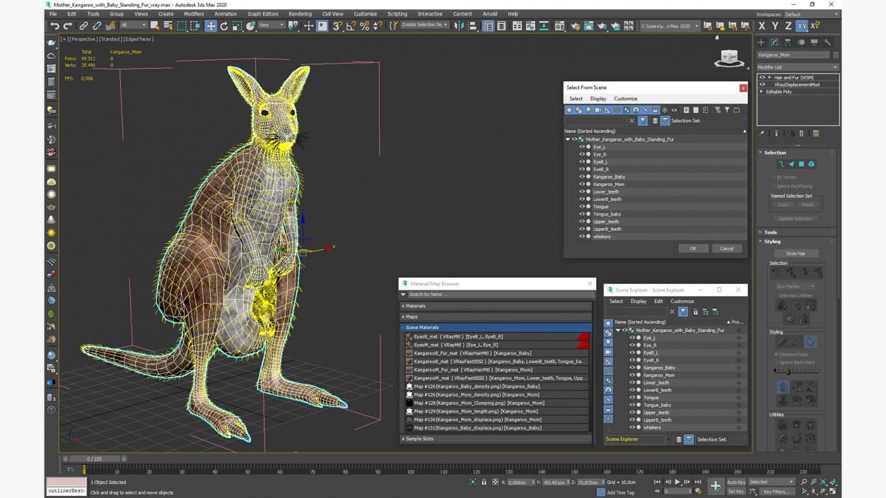 3D model Mother Kangaroo with Baby Standing Fur 2