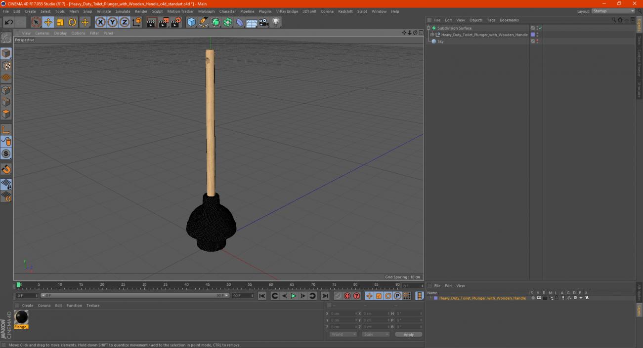 Heavy Duty Toilet Plunger with Wooden Handle 3D model