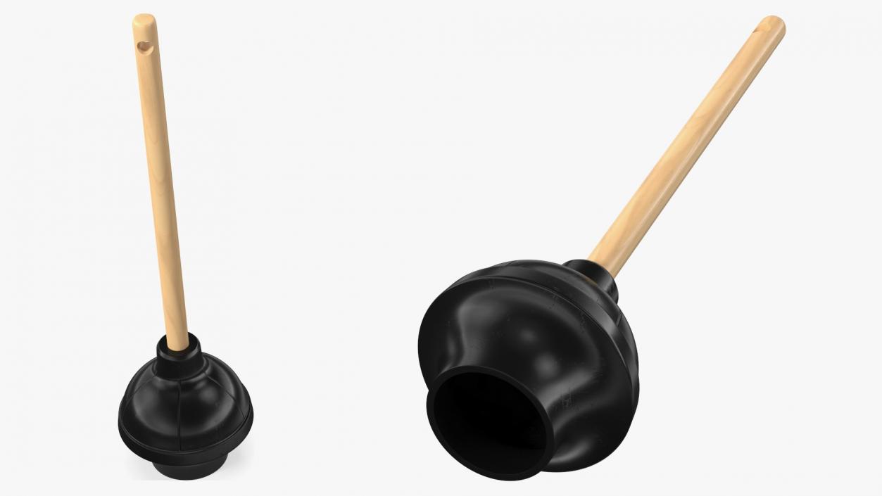 Heavy Duty Toilet Plunger with Wooden Handle 3D model