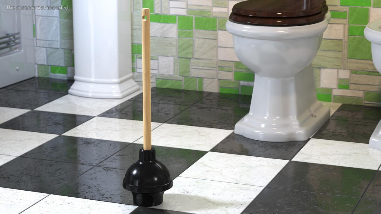 Heavy Duty Toilet Plunger with Wooden Handle 3D model