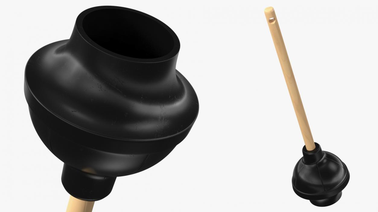 Heavy Duty Toilet Plunger with Wooden Handle 3D model