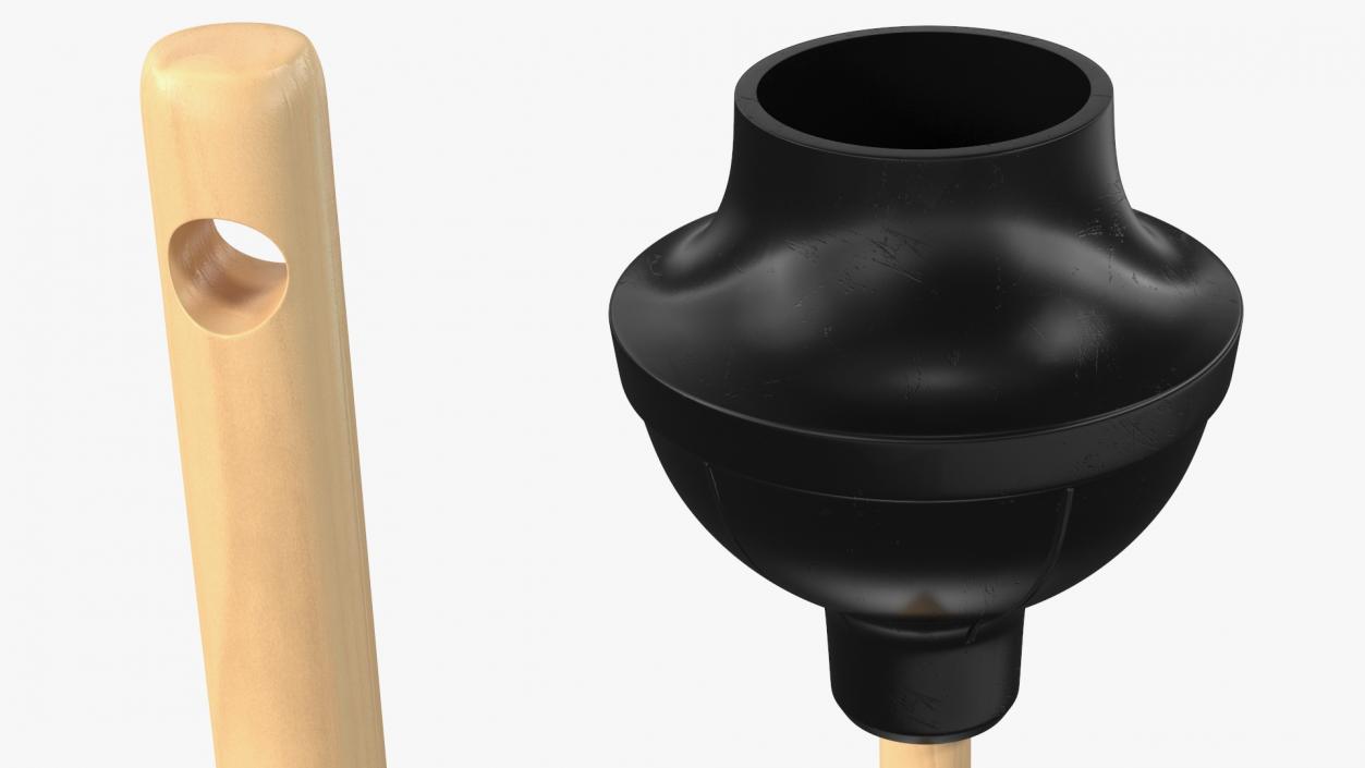 Heavy Duty Toilet Plunger with Wooden Handle 3D model