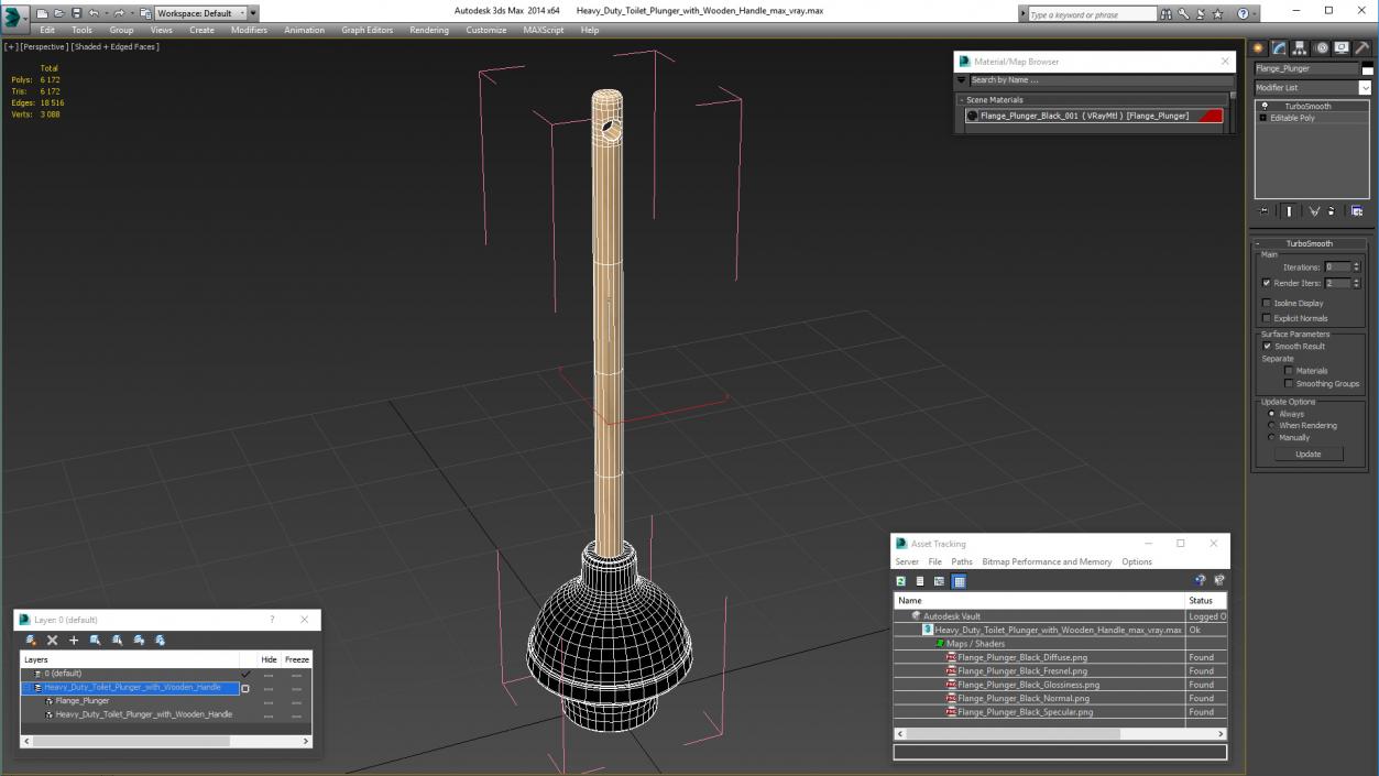 Heavy Duty Toilet Plunger with Wooden Handle 3D model