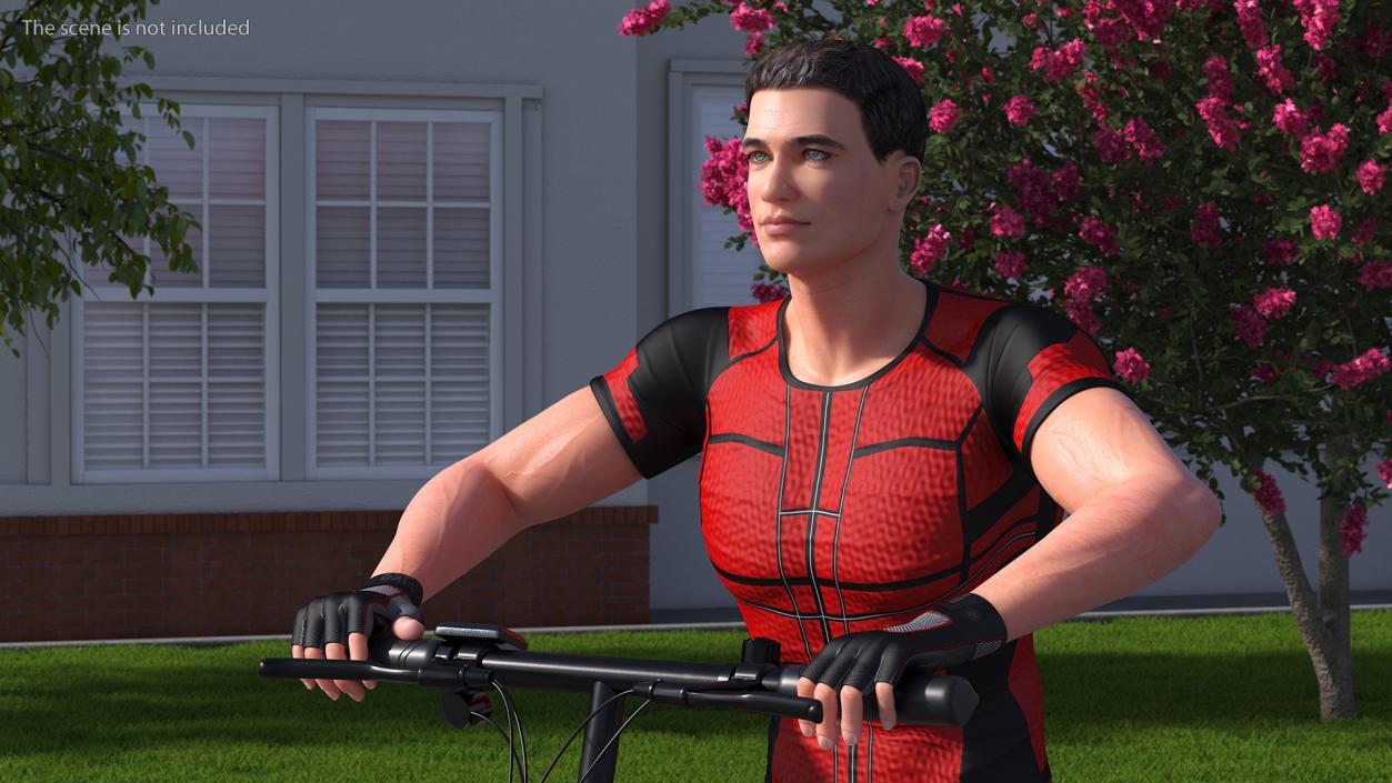 3D Cyclist on Foldable Red E-Bicycle model