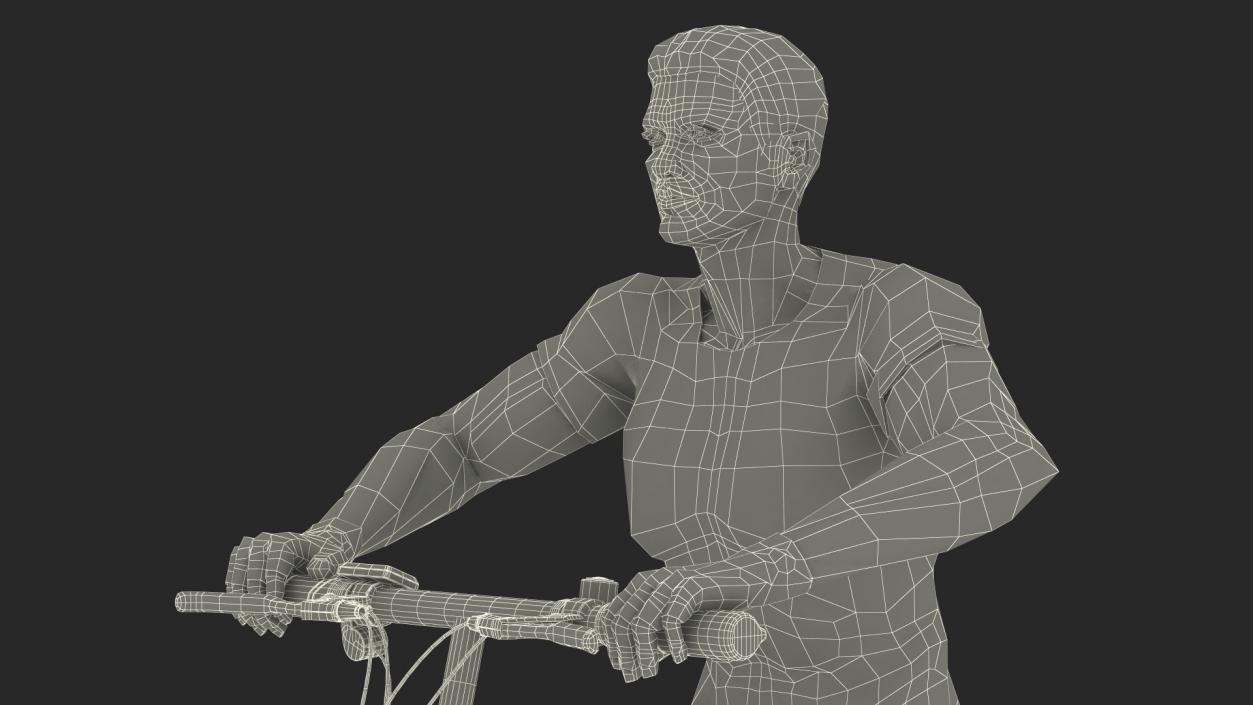 3D Cyclist on Foldable Red E-Bicycle model