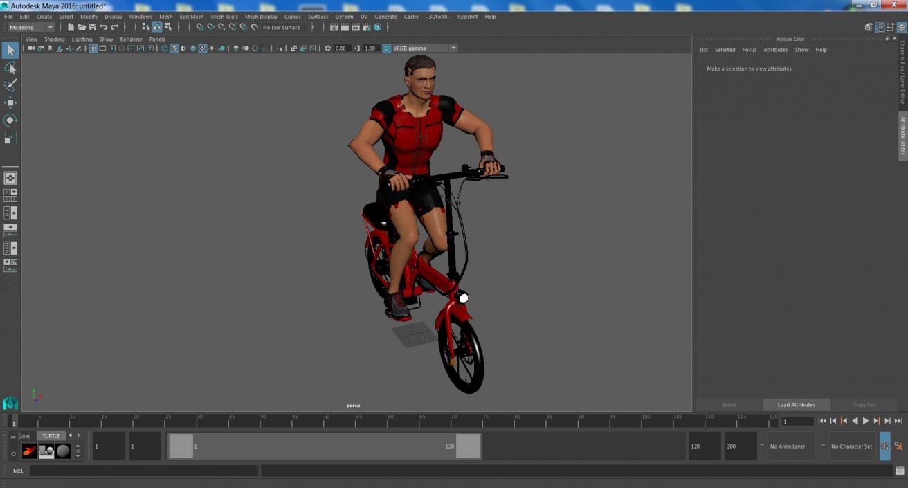 3D Cyclist on Foldable Red E-Bicycle model