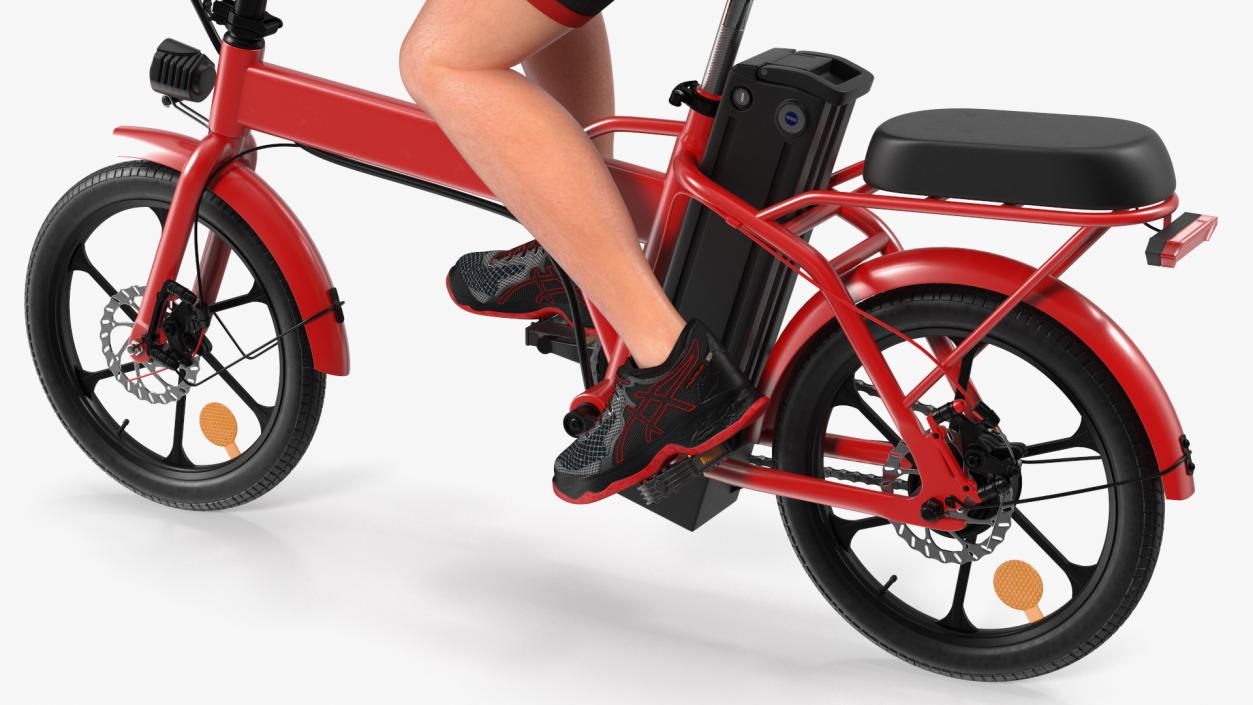 3D Cyclist on Foldable Red E-Bicycle model