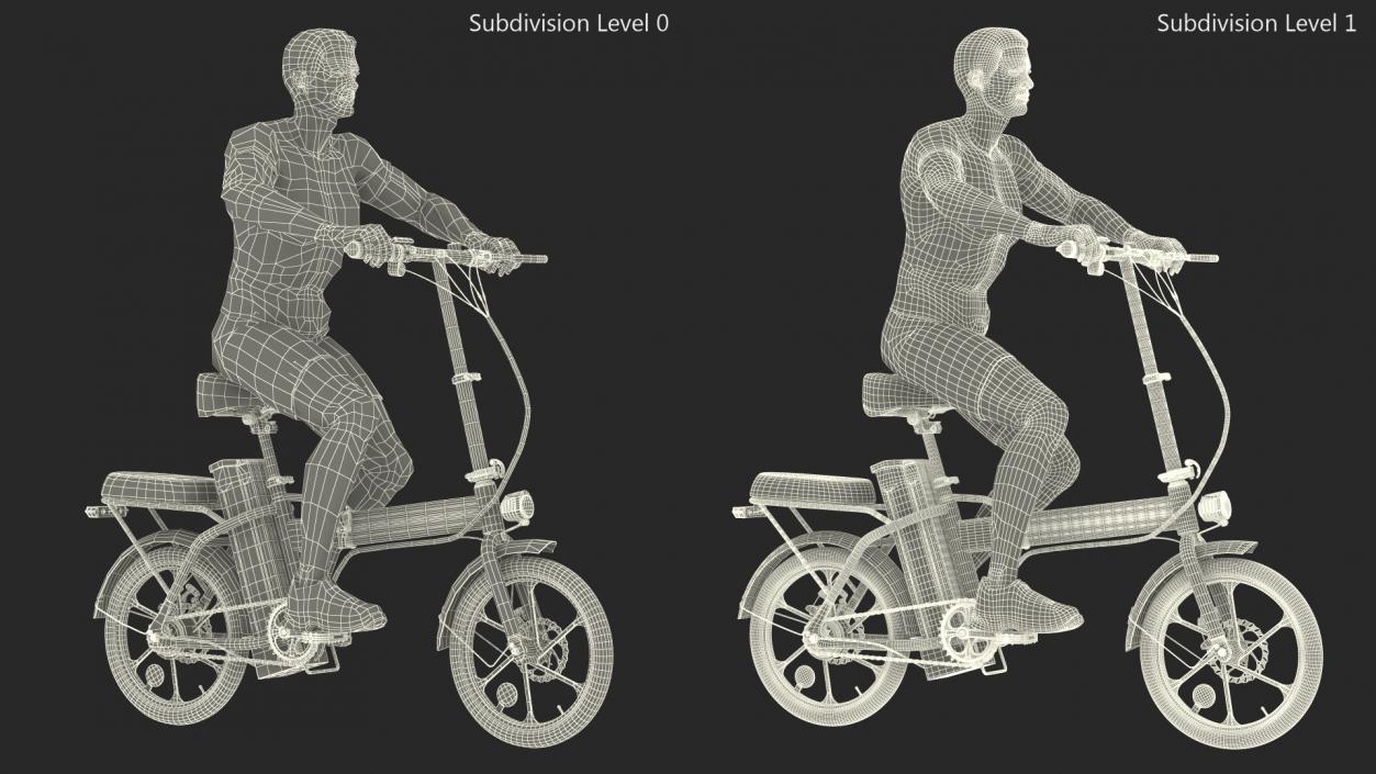 3D Cyclist on Foldable Red E-Bicycle model