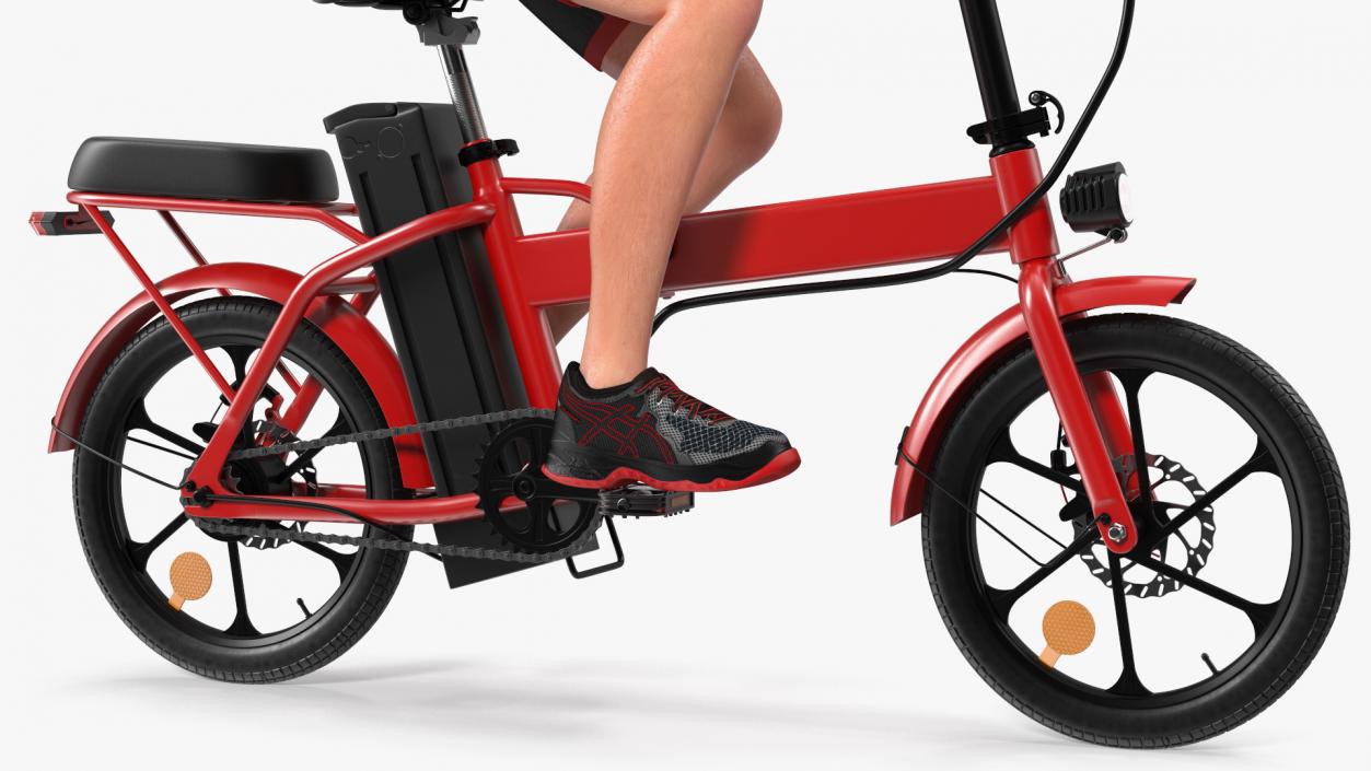 3D Cyclist on Foldable Red E-Bicycle model