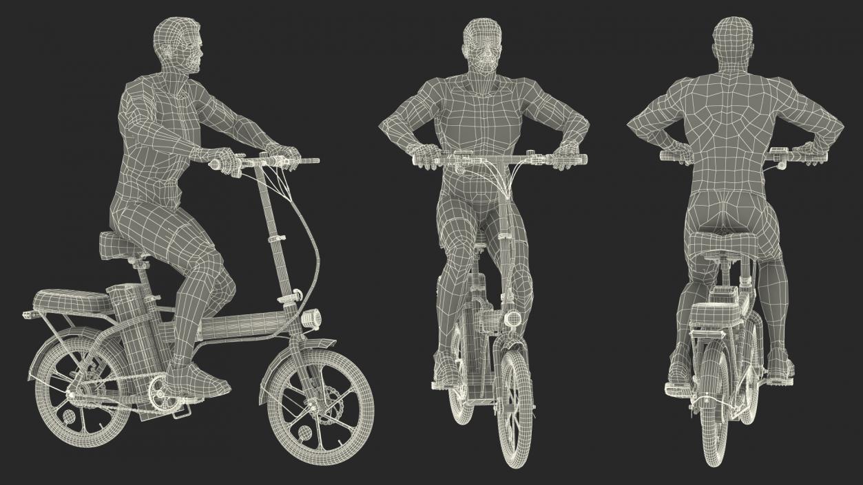 3D Cyclist on Foldable Red E-Bicycle model