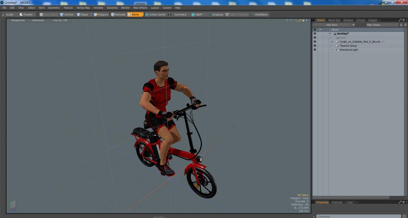 3D Cyclist on Foldable Red E-Bicycle model