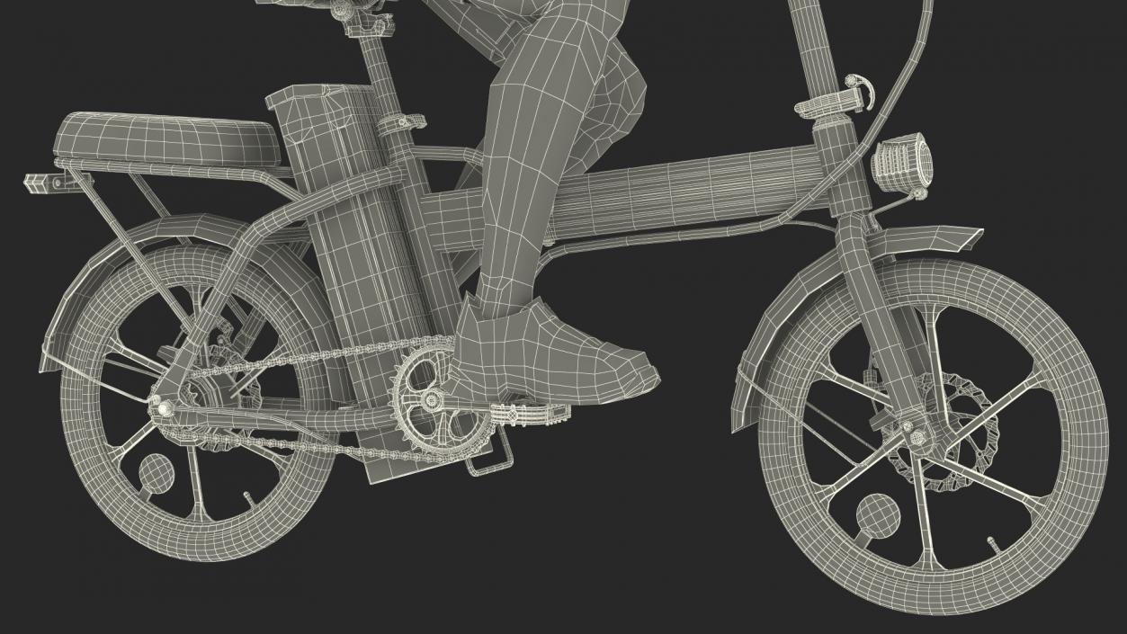 3D Cyclist on Foldable Red E-Bicycle model