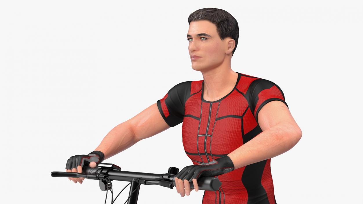 3D Cyclist on Foldable Red E-Bicycle model