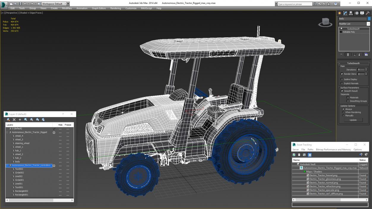 Autonomous Electric Tractor Rigged 3D model