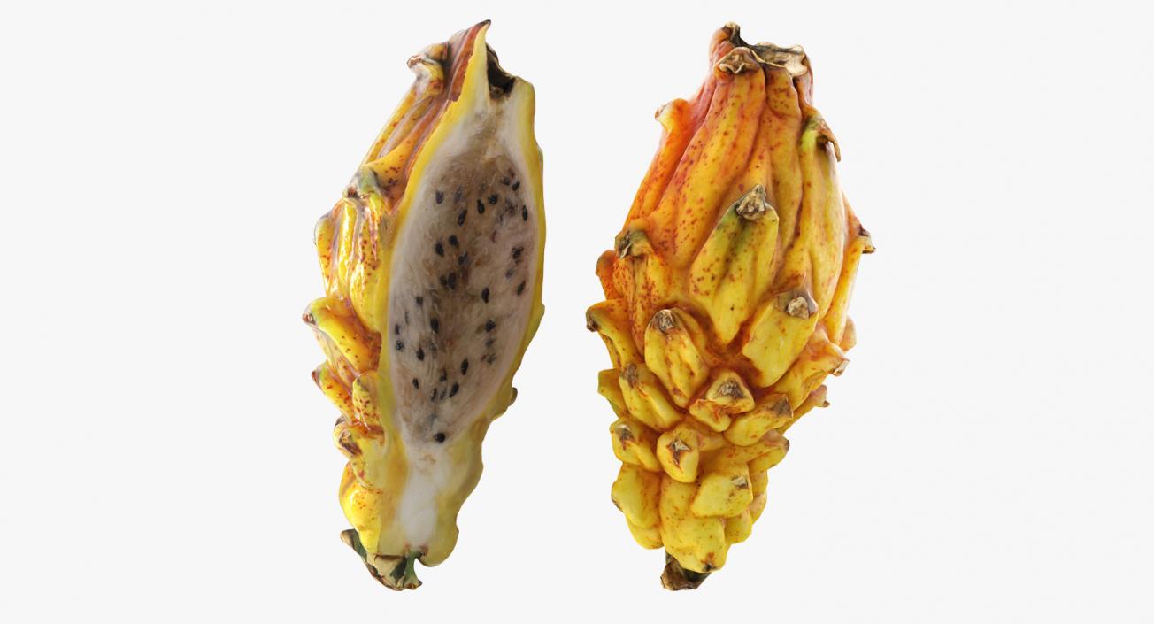 3D Yellow Dragonfruit Whole And Half model