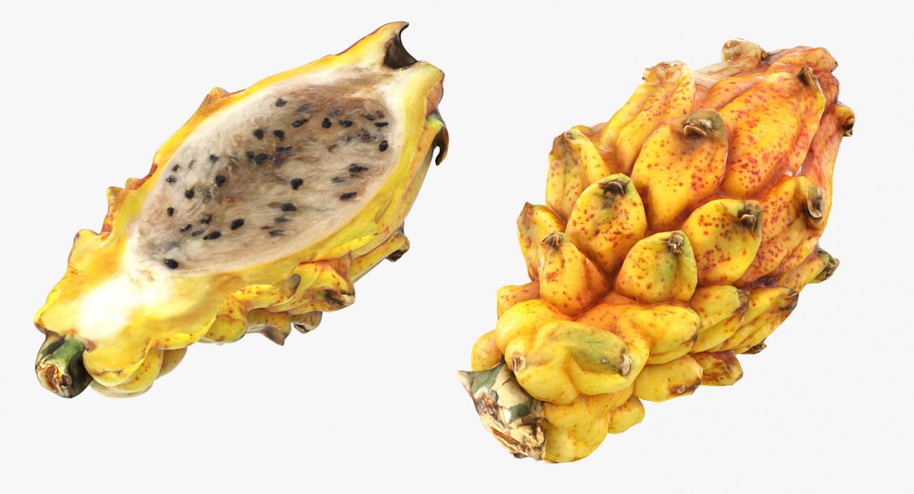 3D Yellow Dragonfruit Whole And Half model