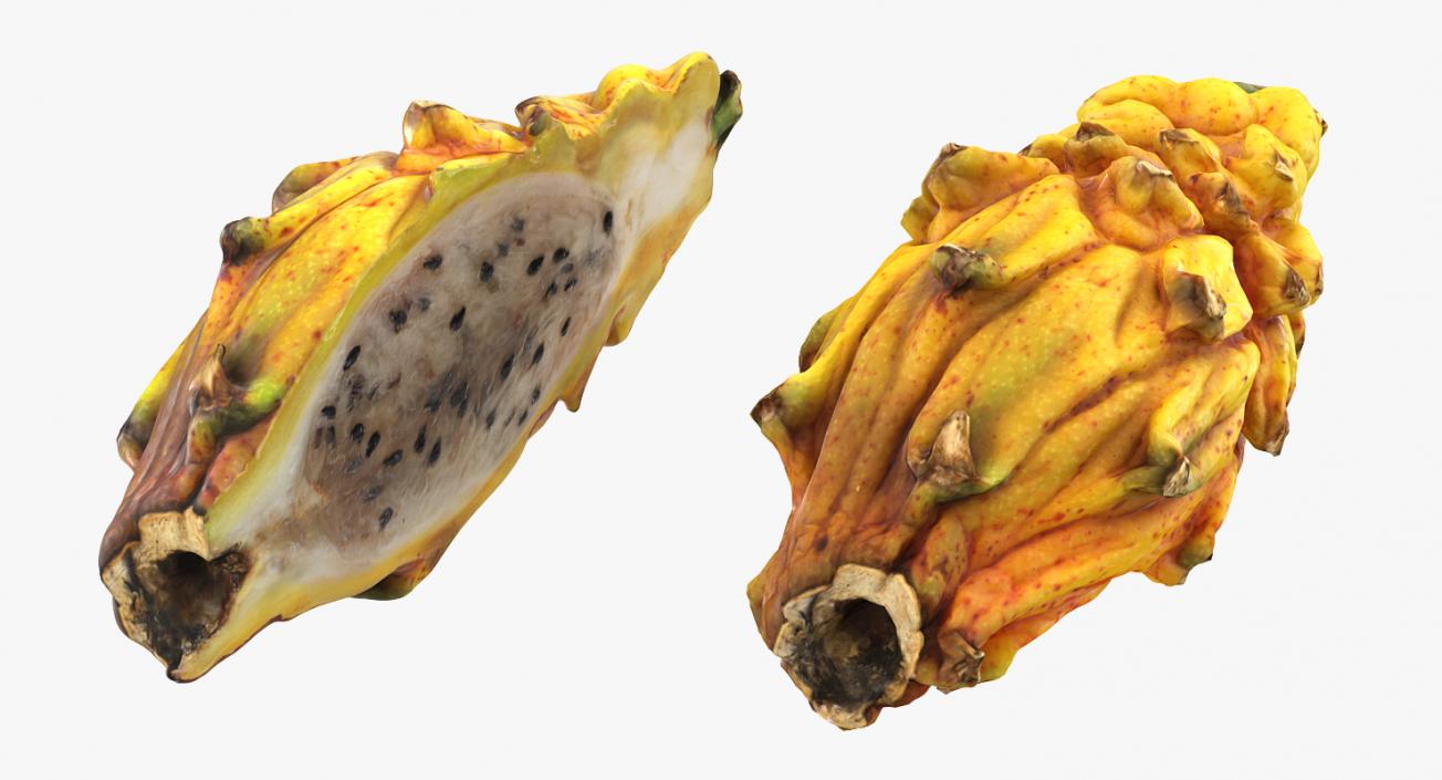 3D Yellow Dragonfruit Whole And Half model