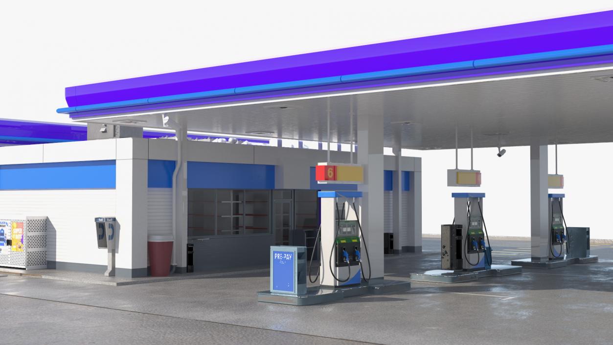 Large Gas Station Blue 3D