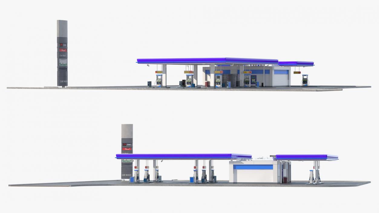 Large Gas Station Blue 3D