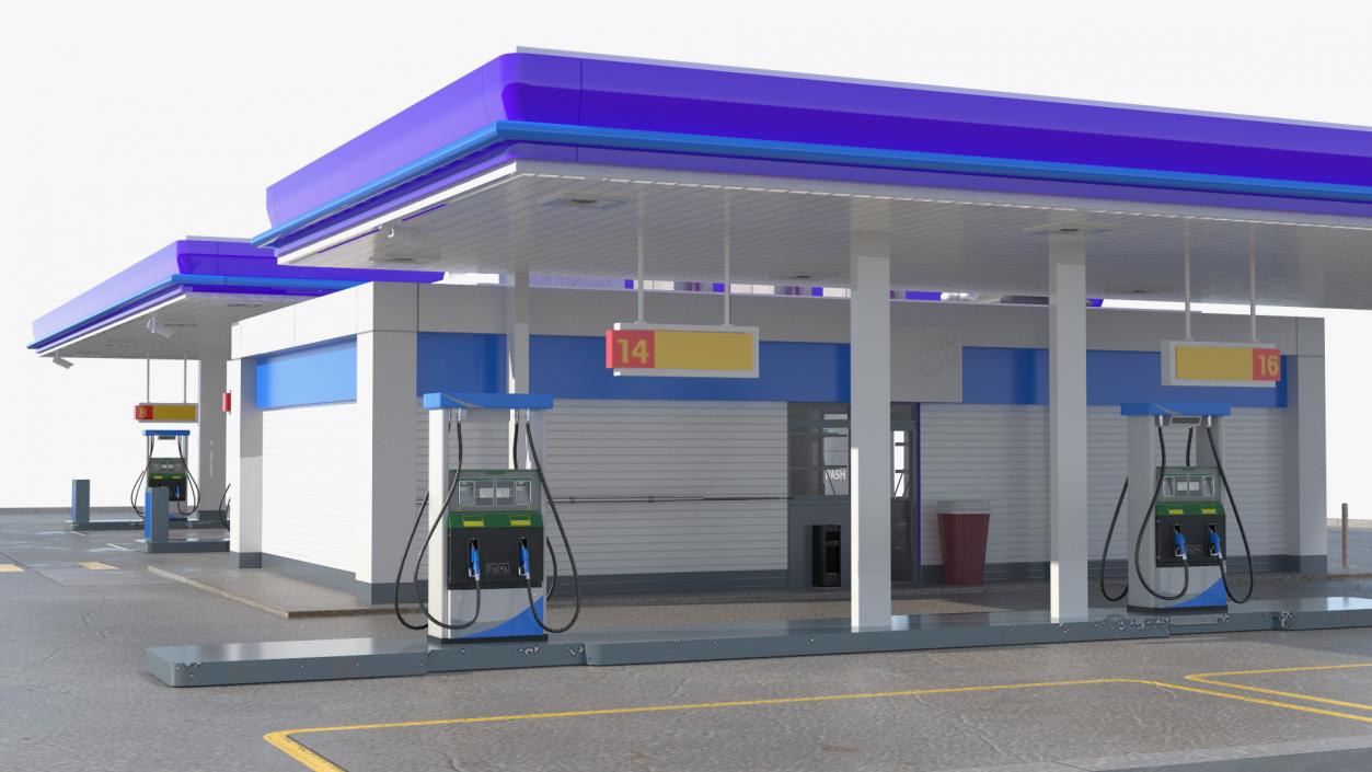 Large Gas Station Blue 3D