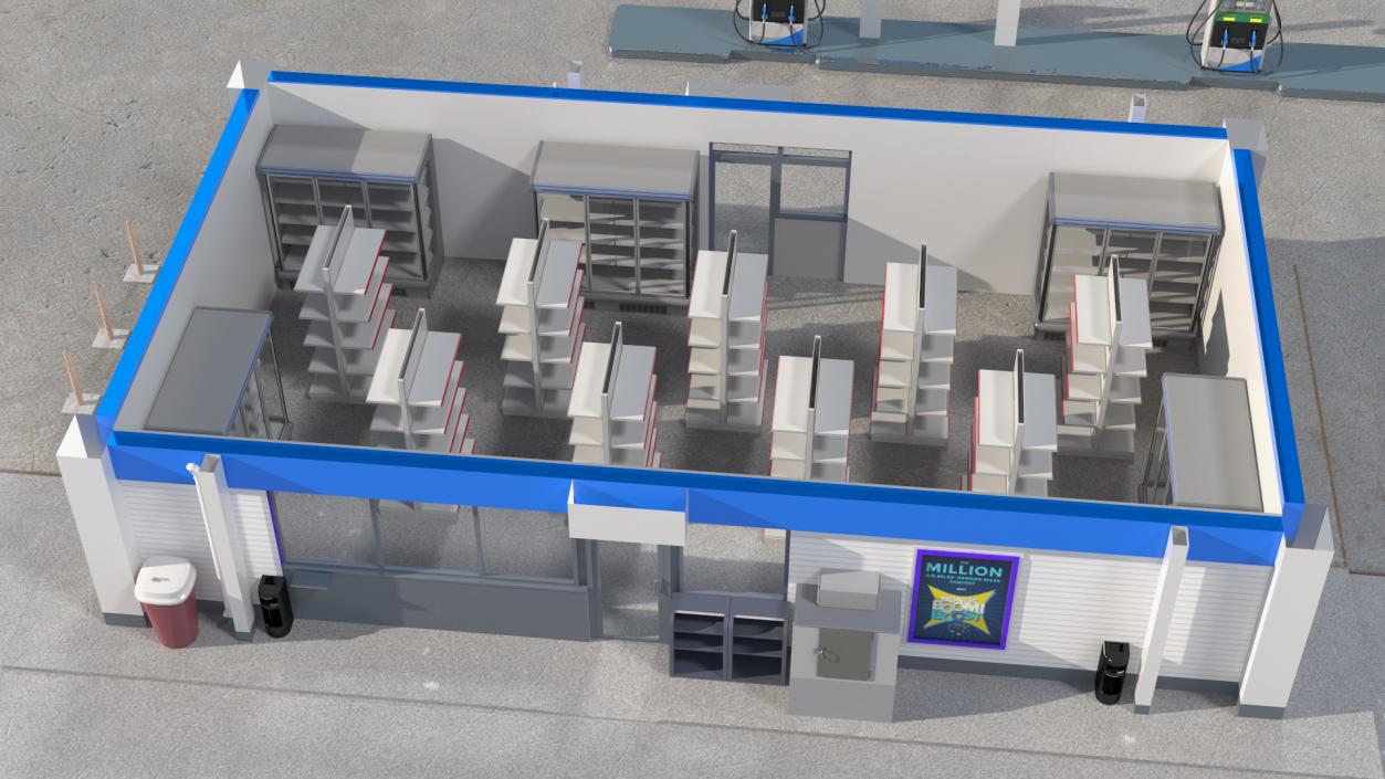 Large Gas Station Blue 3D