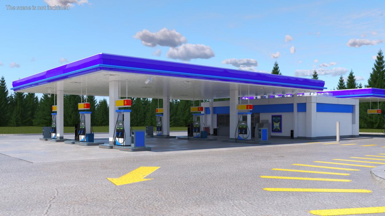 Large Gas Station Blue 3D