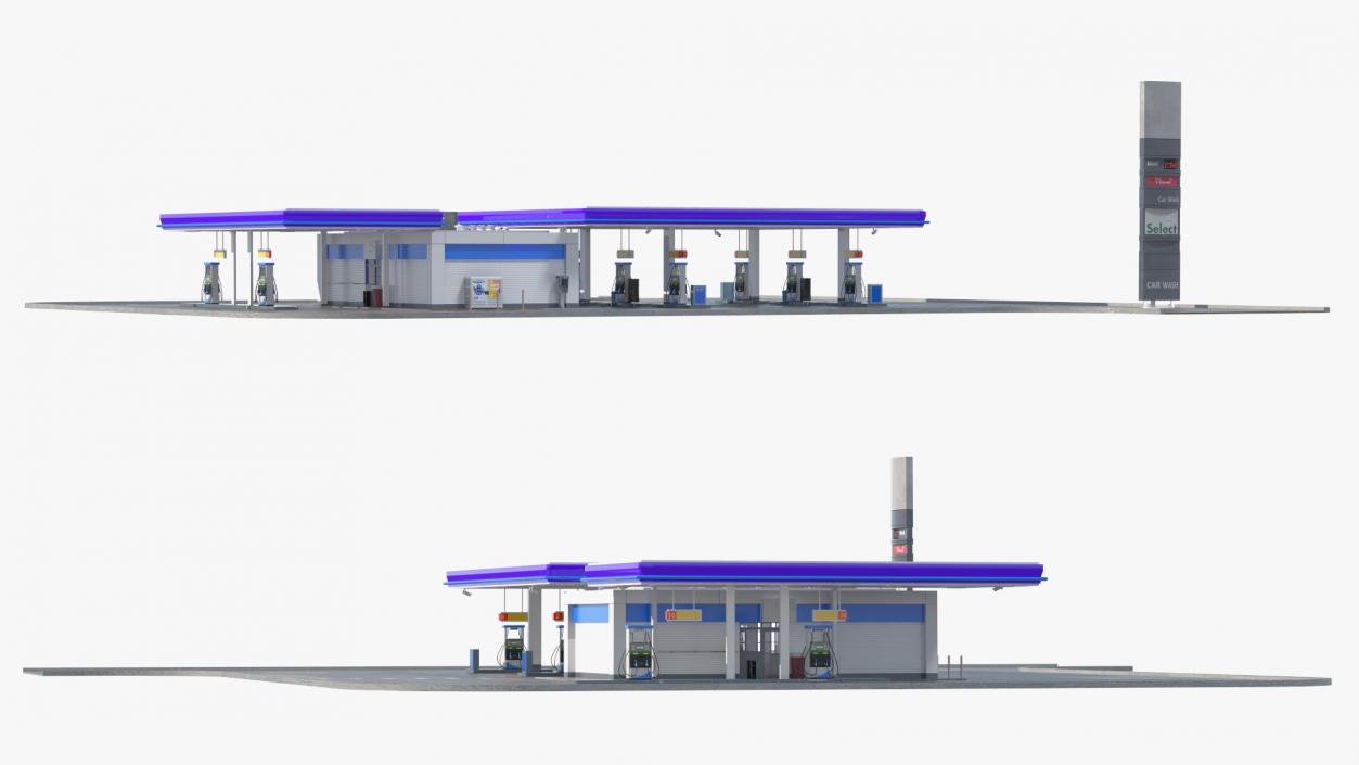 Large Gas Station Blue 3D