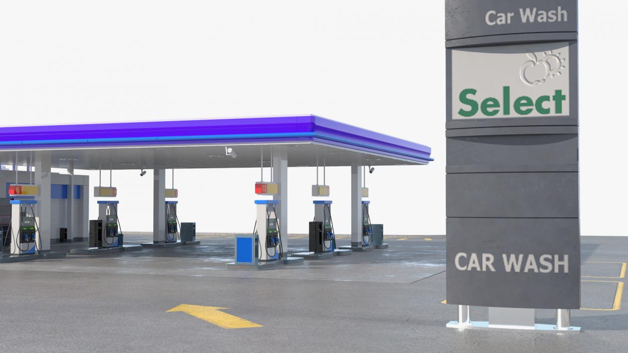 Large Gas Station Blue 3D