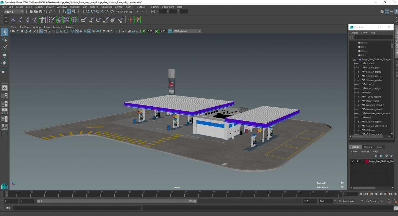 Large Gas Station Blue 3D