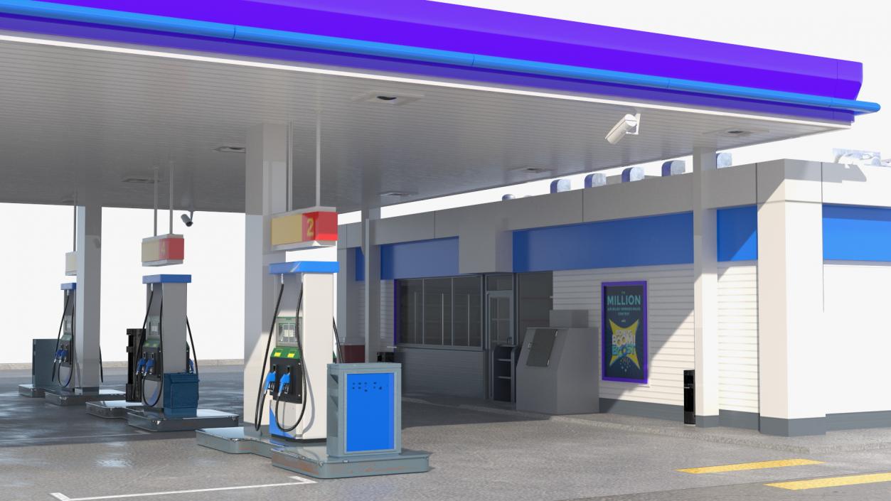 Large Gas Station Blue 3D