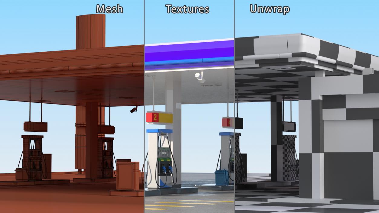 Large Gas Station Blue 3D