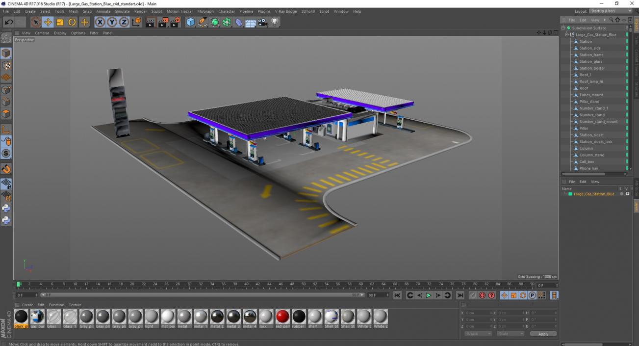 Large Gas Station Blue 3D