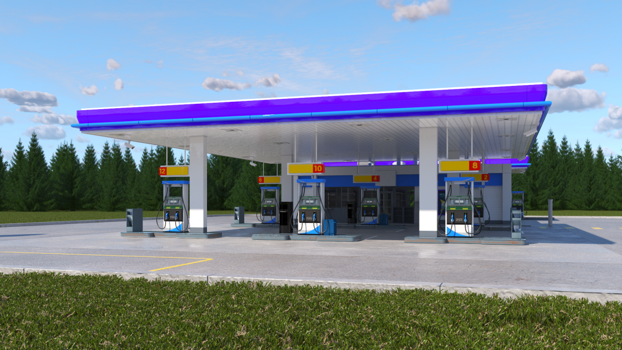 Large Gas Station Blue 3D