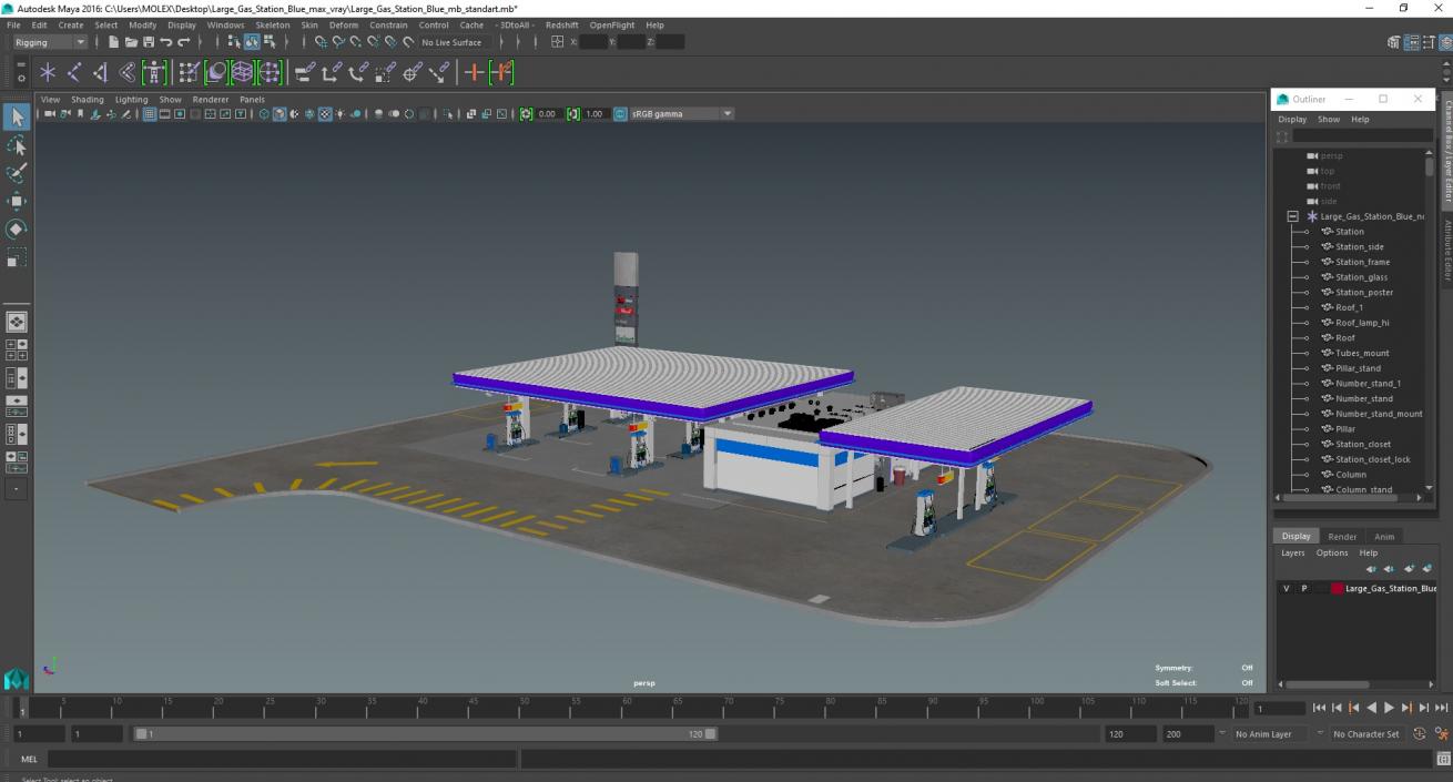 Large Gas Station Blue 3D