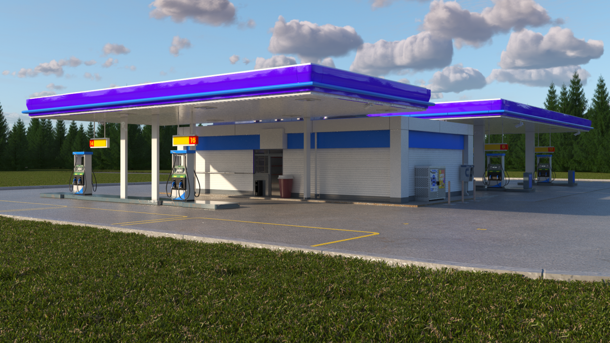 Large Gas Station Blue 3D