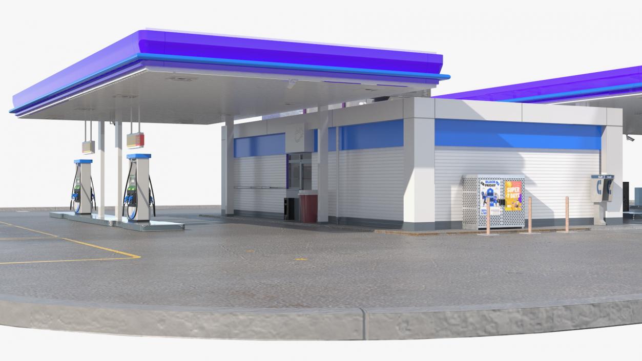 Large Gas Station Blue 3D