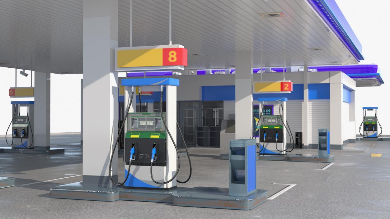 Large Gas Station Blue 3D