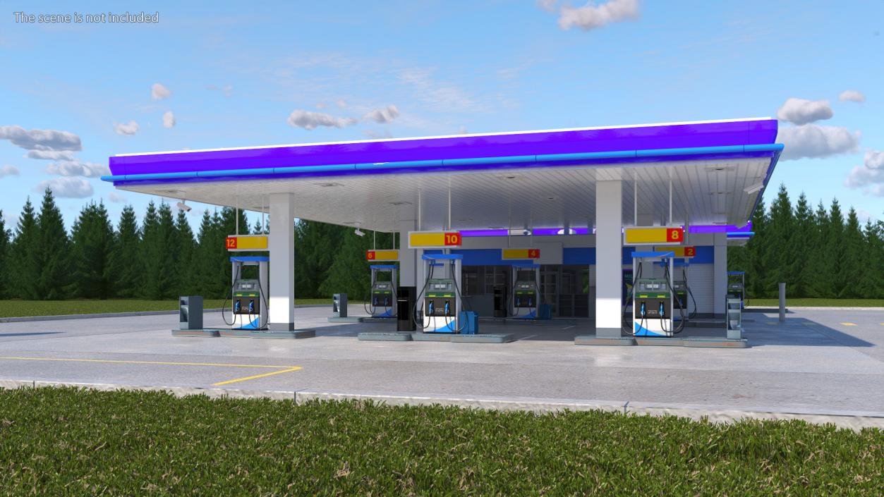 Large Gas Station Blue 3D