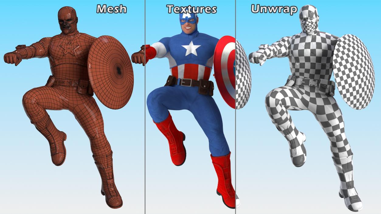 Captain America Cartoon Fighting Pose 3D