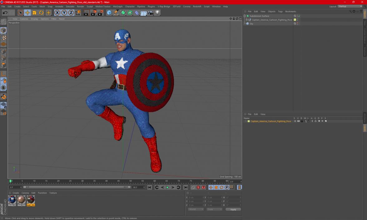 Captain America Cartoon Fighting Pose 3D