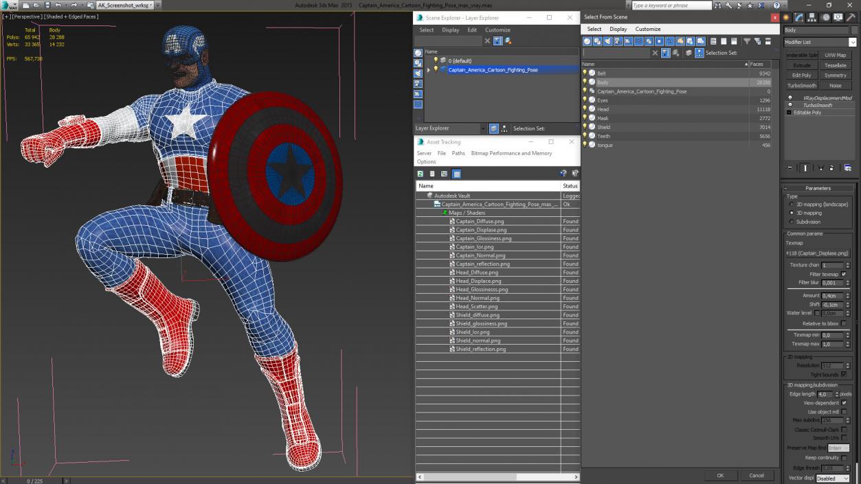 Captain America Cartoon Fighting Pose 3D