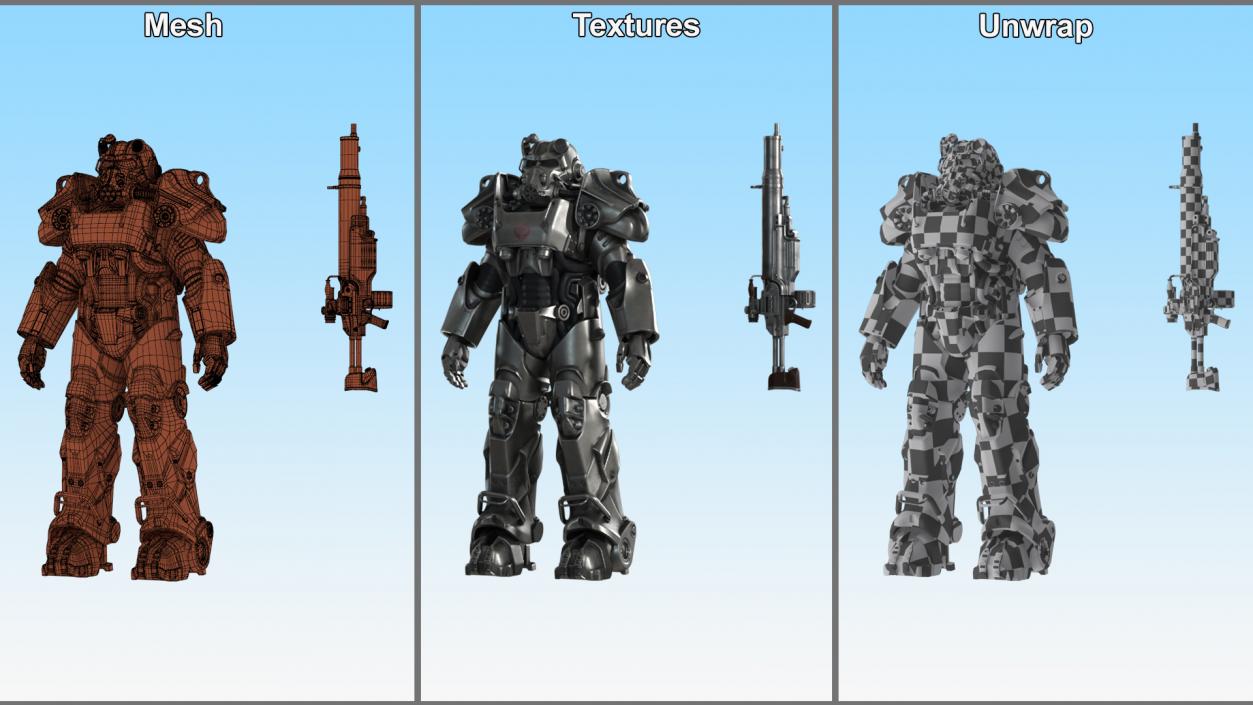 3D Fallout Power Armor T 60 with Rifle for 3D Print model