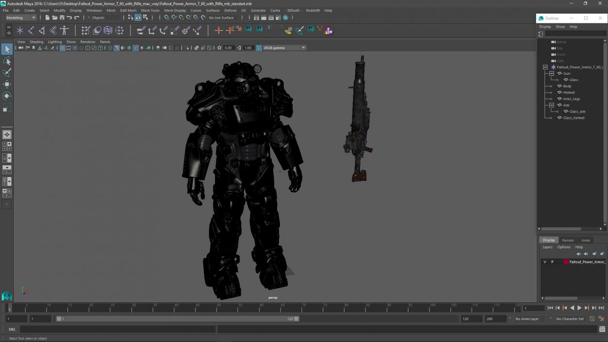 3D Fallout Power Armor T 60 with Rifle for 3D Print model