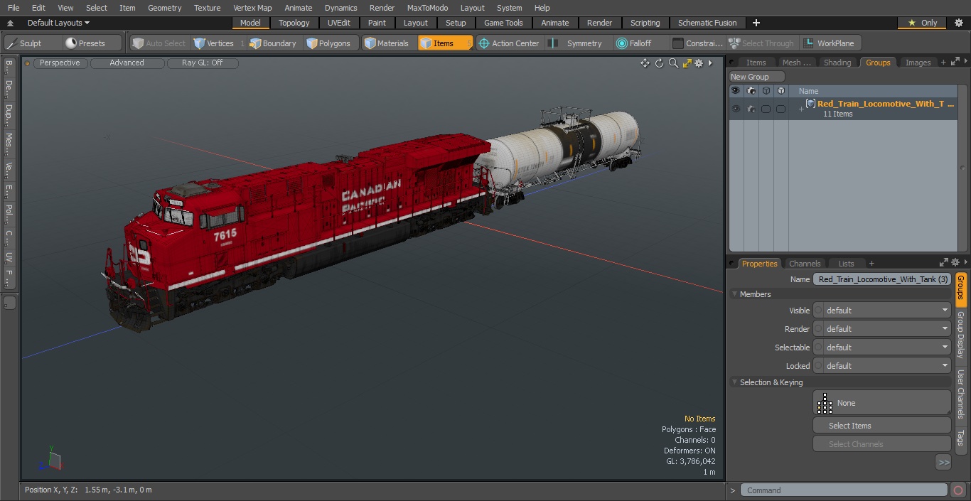 3D model Red Train Locomotive With Tank