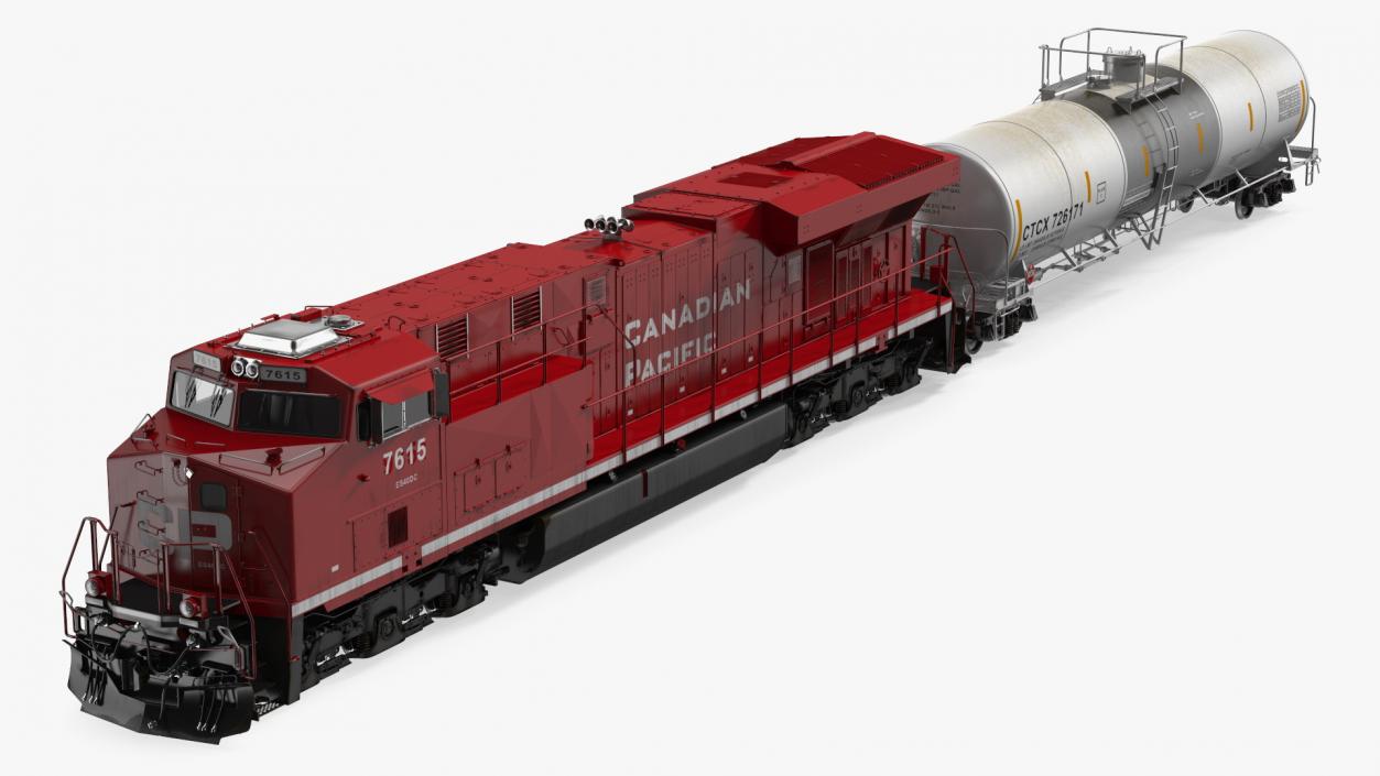 3D model Red Train Locomotive With Tank