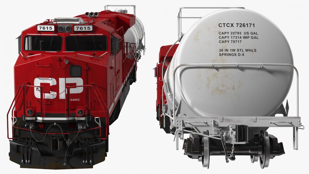 3D model Red Train Locomotive With Tank