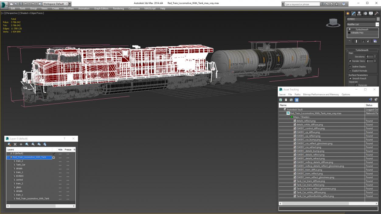 3D model Red Train Locomotive With Tank